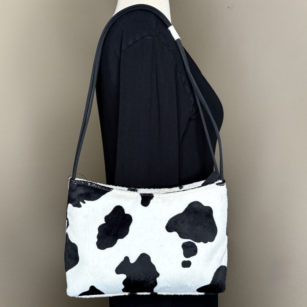 Esprit Vintage White Cow Print Faux Fur Purse Shoulder Bag Zip Closure Rare Y2K - Picture 3 of 17